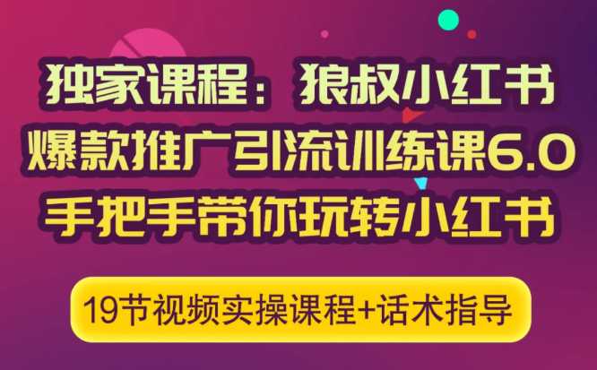 狼叔小红书爆款推广引流训练课6.0，手把手带你玩转小红书-职场创业讲堂