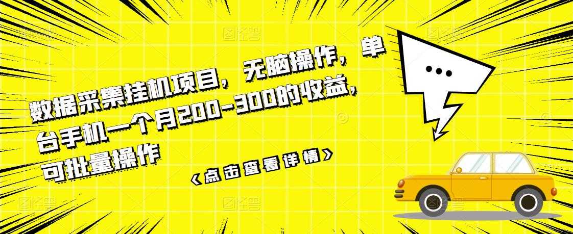 数据采集挂机项目，无脑操作，单台手机一个月200-300的收益，可批量操作-职场创业讲堂